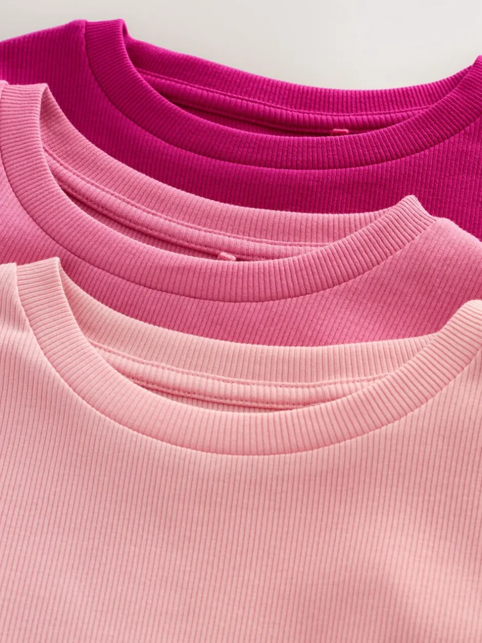 Tops|T-Shirts*Next Roze - Verpakking van 3 geribbelde tops met lange mouwen (3-16jr)