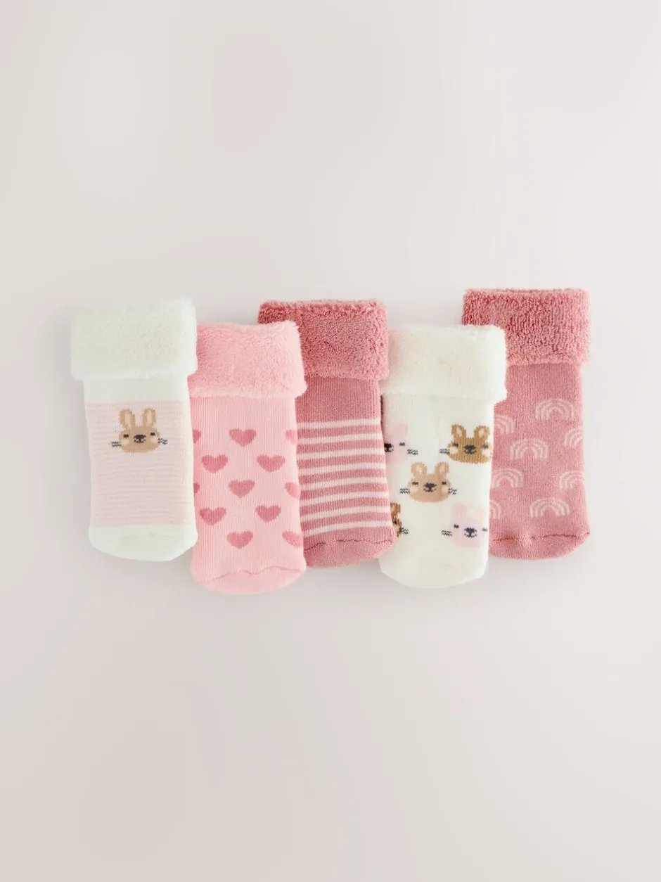 Sokken En Panty's|Next Roze - Verpakking van 5 paar baby badstof sokken met rolkraag (0mnd-2jr)