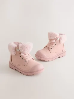 Gelegenheidskleding|Boots*Next - Veterlaarzen met imitatiebontvoering Roze