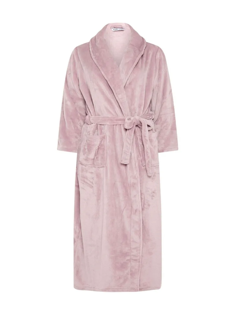 Badjassen|Yours Curve - Super Luxe Maxi-badjas met sjaalkraag Roze