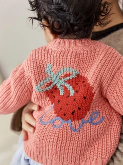 Gebreide Kleding*Next Roze aardbei - Baby Embroidered Back Cardigan (0mths-2yrs)