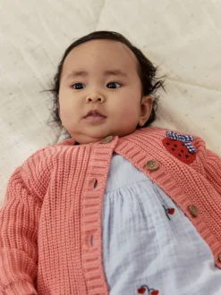 Gebreide Kleding*Next Roze aardbei - Baby Embroidered Back Cardigan (0mths-2yrs)