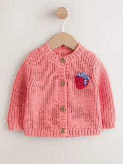 Gebreide Kleding*Next Roze aardbei - Baby Embroidered Back Cardigan (0mths-2yrs)