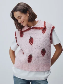 Gebreide Kleding|Next Roze aardbei - Sleeveless Knitted Tank Top With Wool