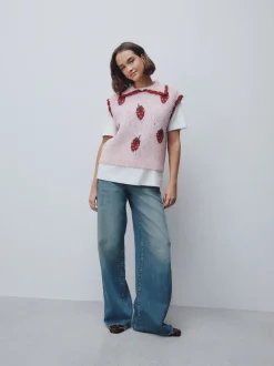 Gebreide Kleding|Next Roze aardbei - Sleeveless Knitted Tank Top With Wool