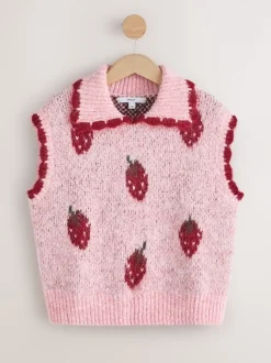Gebreide Kleding|Next Roze aardbei - Sleeveless Knitted Tank Top With Wool