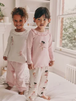 Nachtkleding En Pyjama's|Pyjama's|Next Roze Ballerina Print - Verpakking van 2 pyjama's met geweven broek (9 mnd - 10 jr)