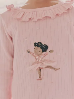 Nachtkleding En Pyjama's|Pyjama's|Next Roze Ballerina Print - Verpakking van 2 pyjama's met geweven broek (9 mnd - 10 jr)
