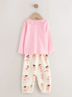 Nachtkleding En Pyjama's|Pyjama's|Next Roze Ballerina Print - Verpakking van 2 pyjama's met geweven broek (9 mnd - 10 jr)