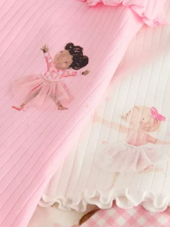 Nachtkleding En Pyjama's|Pyjama's|Next Roze Ballerina Print - Verpakking van 2 pyjama's met geweven broek (9 mnd - 10 jr)