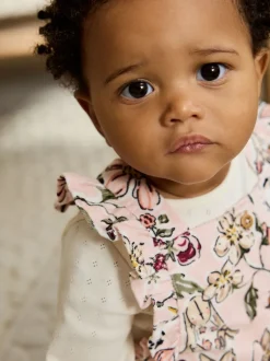 Tuinbroeken*Next - Baby Print Bodysuit met Lange mouwen en Corduroy bretelbroeken Set 2 Pieces (0mnd -2jr) Roze bloemen