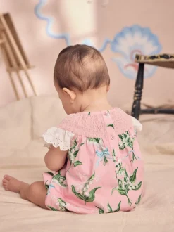 Rompertjes En Tuinbroeken|Next - Cath Kidston 100% katoenen babyrompertje met print en broderie Roze bloemen