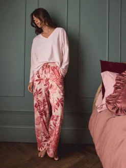 Pyjama's|Loungewear|Next Roze bloemen - Kew Collection pyjama's met lange mouwen