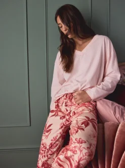 Pyjama's|Loungewear|Next Roze bloemen - Kew Collection pyjama's met lange mouwen
