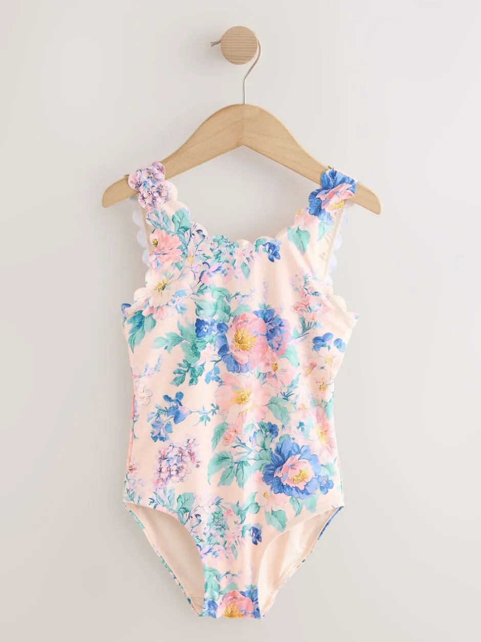 Badkleding*Next - Scallop Edge Swimsuit (3-16yrs) Roze bloemen