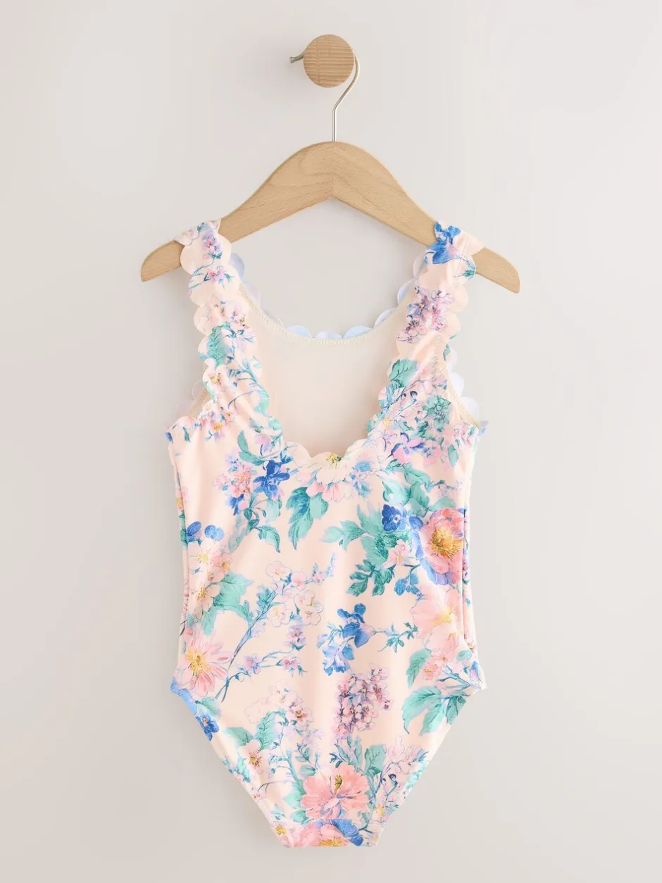 Badkleding*Next - Scallop Edge Swimsuit (3-16yrs) Roze bloemen
