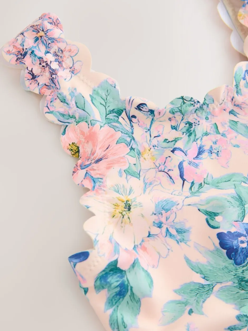 Badkleding*Next - Scallop Edge Swimsuit (3-16yrs) Roze bloemen