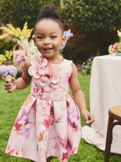 Gelegenheidskleding|Jurken|Next - Scuba Occasion Dress (3mths-7yrs) Roze bloemen