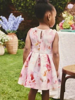 Gelegenheidskleding|Jurken|Next - Scuba Occasion Dress (3mths-7yrs) Roze bloemen