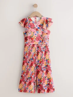 Jumpsuits En Playsuits*Next - Short Sleeve Pleated Ruffle Jumpsuit (3-16yrs) Roze bloemen