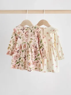 Jurken|Jurken*Next Roze bloemen/Crèmekleurige fijne bloemenprint - Verpakking van 2 jersey babyjurkjes (0 mnd-2 jr)