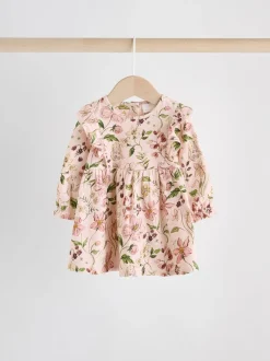 Jurken|Jurken*Next Roze bloemen/Crèmekleurige fijne bloemenprint - Verpakking van 2 jersey babyjurkjes (0 mnd-2 jr)