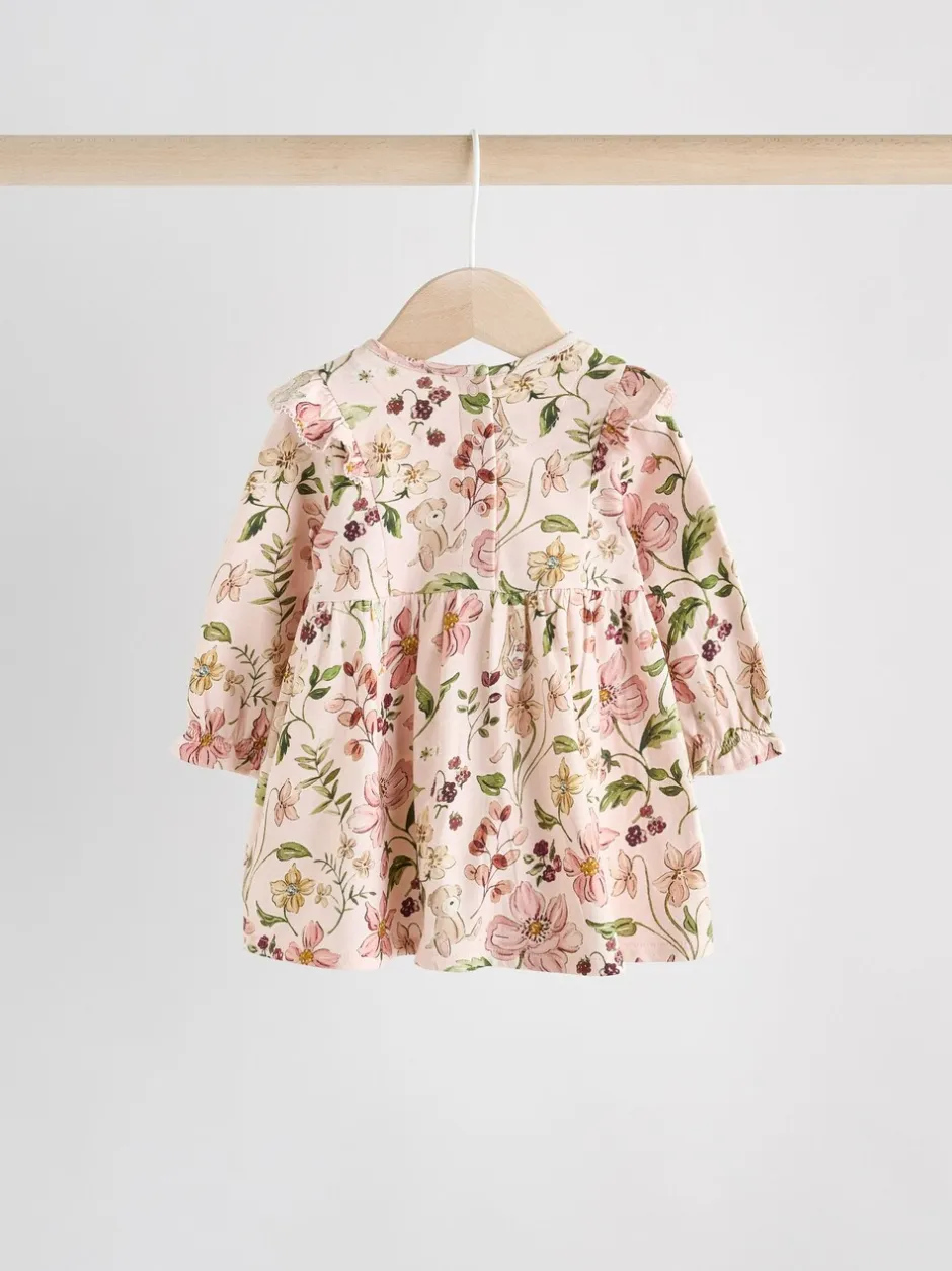 Jurken|Jurken*Next Roze bloemen/Crèmekleurige fijne bloemenprint - Verpakking van 2 jersey babyjurkjes (0 mnd-2 jr)