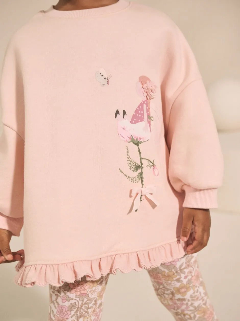 Sets En Combisets|Truien En Breisels*Next - Set met sweatshirt en legging met ruches aan de zoom (3mnd-7jr) Roze bloemenfee