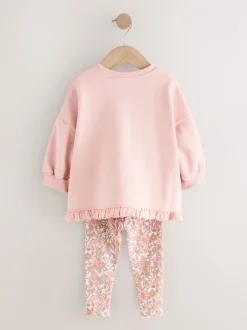 Sets En Combisets|Truien En Breisels*Next - Set met sweatshirt en legging met ruches aan de zoom (3mnd-7jr) Roze bloemenfee