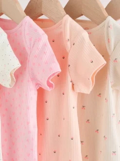 Rompertjes En Hemdjes*Next Roze bloemetjes - Set van 5 babyrompertjes met korte mouwen
