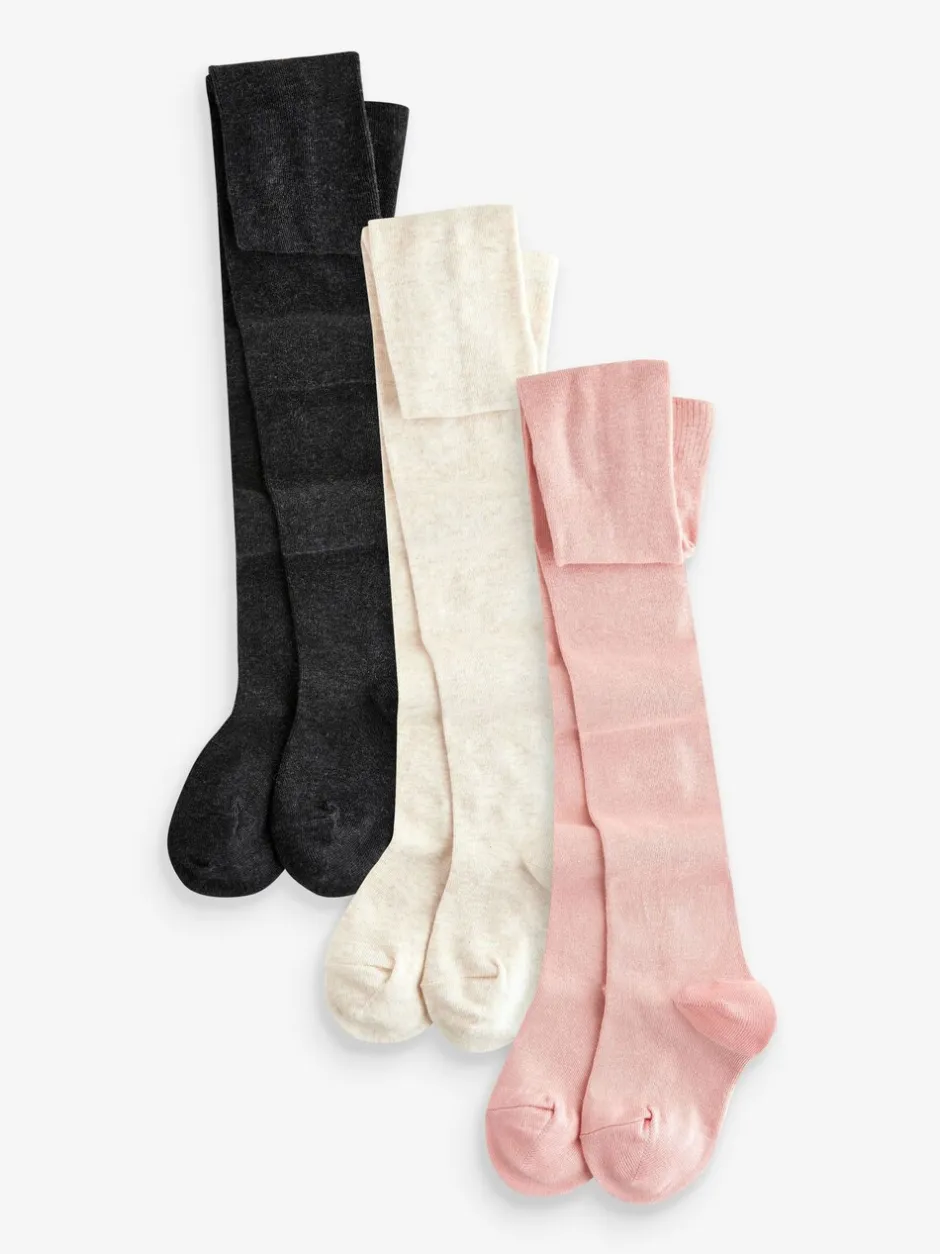 Sokken En Panty's|Sokken En Panty's*Next - Set van 3 katoenrijke tights Roze crème en donkergrijs