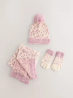 Mutsen, Handschoenen En Sjaals*Next - Set van muts, handschoenen en sjaal (3-16jr) Roze dierenprint
