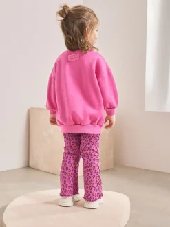 Truien En Breisels|Sets En Outfits*Next - Set van sweatshirt en uitlopende legging (3mnd -7jr) Roze dierenprint met hartjes