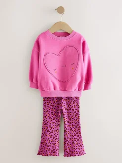 Truien En Breisels|Sets En Outfits*Next - Set van sweatshirt en uitlopende legging (3mnd -7jr) Roze dierenprint met hartjes