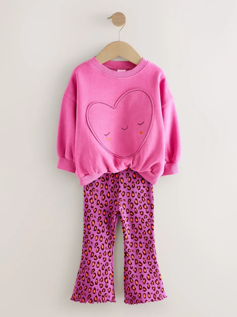 Truien En Breisels|Sets En Outfits*Next - Set van sweatshirt en uitlopende legging (3mnd -7jr) Roze dierenprint met hartjes