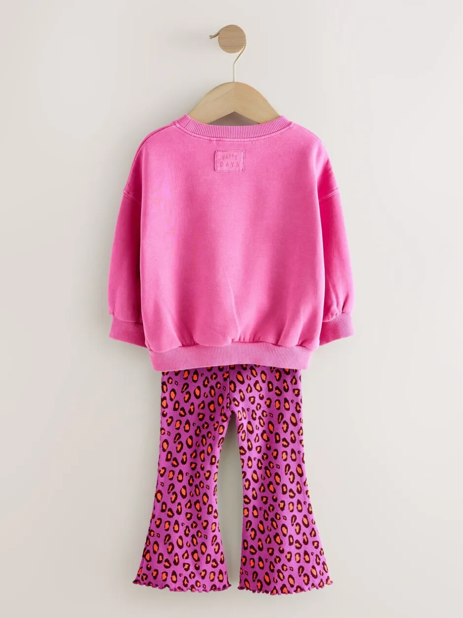 Truien En Breisels|Sets En Outfits*Next - Set van sweatshirt en uitlopende legging (3mnd -7jr) Roze dierenprint met hartjes