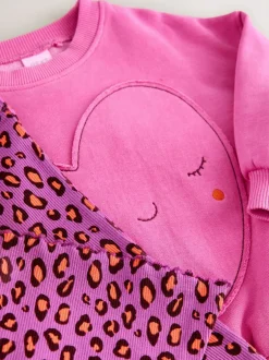 Truien En Breisels|Sets En Outfits*Next - Set van sweatshirt en uitlopende legging (3mnd -7jr) Roze dierenprint met hartjes