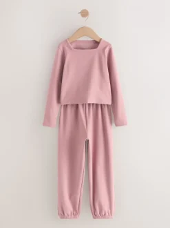 Nachtkleding En Pyjama's|Pyjama's|Next - Behaaglijke joggingpyjama (3-16jr) Roze geribbeld