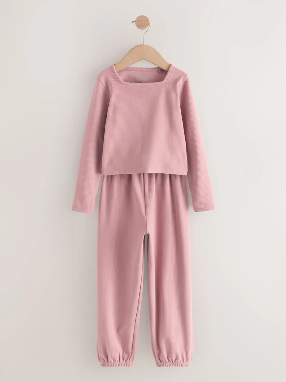 Nachtkleding En Pyjama's|Pyjama's|Next - Behaaglijke joggingpyjama (3-16jr) Roze geribbeld