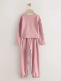 Nachtkleding En Pyjama's|Pyjama's|Next - Behaaglijke joggingpyjama (3-16jr) Roze geribbeld