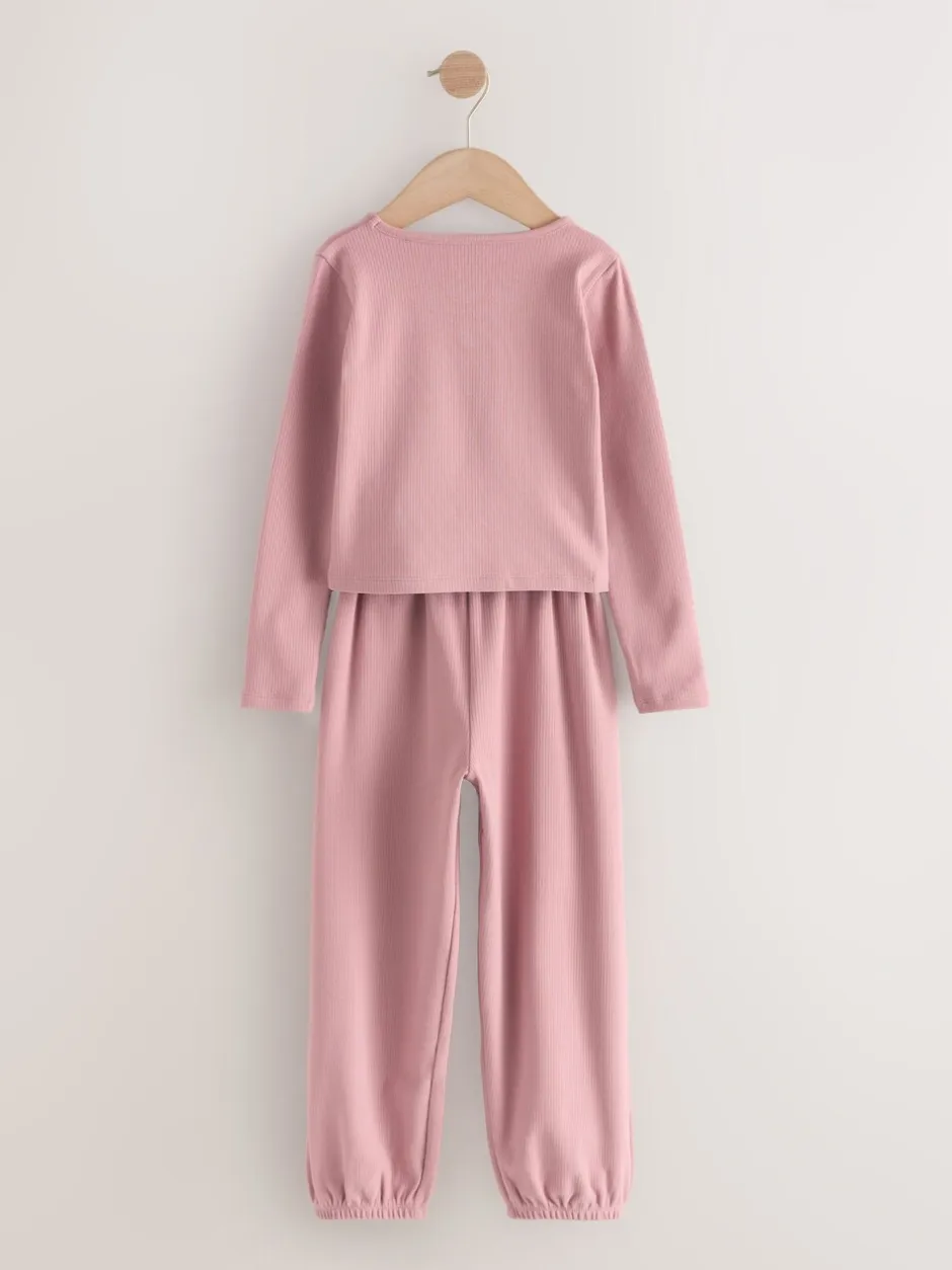 Nachtkleding En Pyjama's|Pyjama's|Next - Behaaglijke joggingpyjama (3-16jr) Roze geribbeld