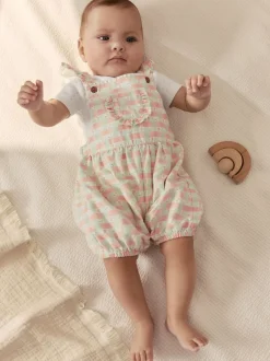 Rompertjes En Tuinbroeken|Tuinbroeken*Next Roze geruit - Baby Dungarees and Bodysuits Set 2 Piece (0mths-2yrs)
