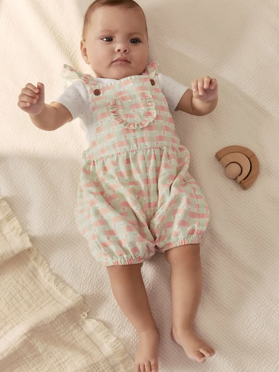 Rompertjes En Tuinbroeken|Tuinbroeken*Next Roze geruit - Baby Dungarees and Bodysuits Set 2 Piece (0mths-2yrs)