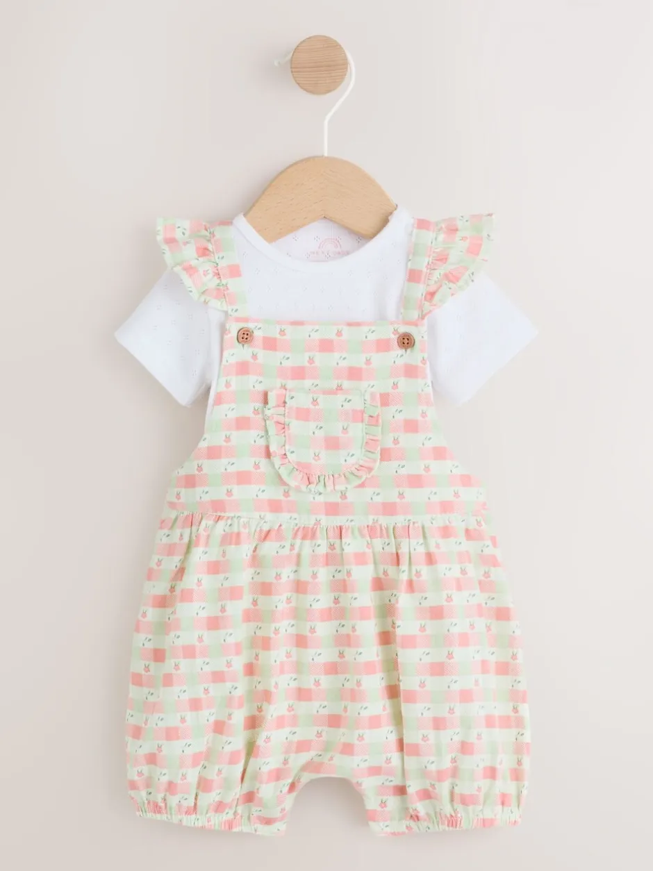 Rompertjes En Tuinbroeken|Tuinbroeken*Next Roze geruit - Baby Dungarees and Bodysuits Set 2 Piece (0mths-2yrs)