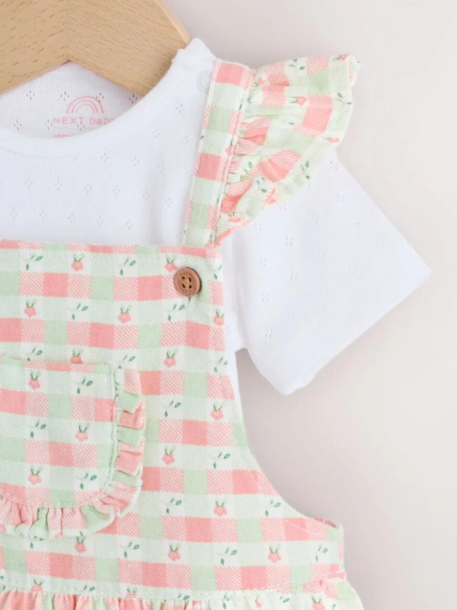 Rompertjes En Tuinbroeken|Tuinbroeken*Next Roze geruit - Baby Dungarees and Bodysuits Set 2 Piece (0mths-2yrs)