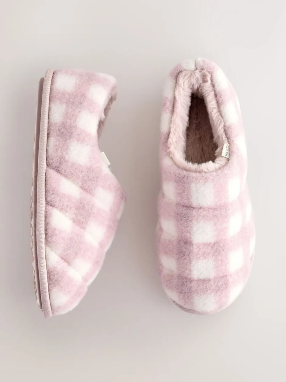 Pantoffels*Next - Quilted Faux Fur Shoot Slippers Roze geruit