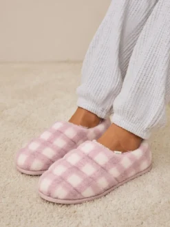 Pantoffels*Next - Quilted Faux Fur Shoot Slippers Roze geruit