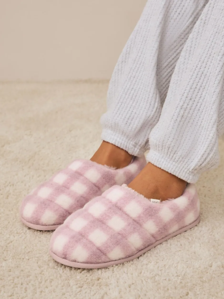 Pantoffels*Next - Quilted Faux Fur Shoot Slippers Roze geruit