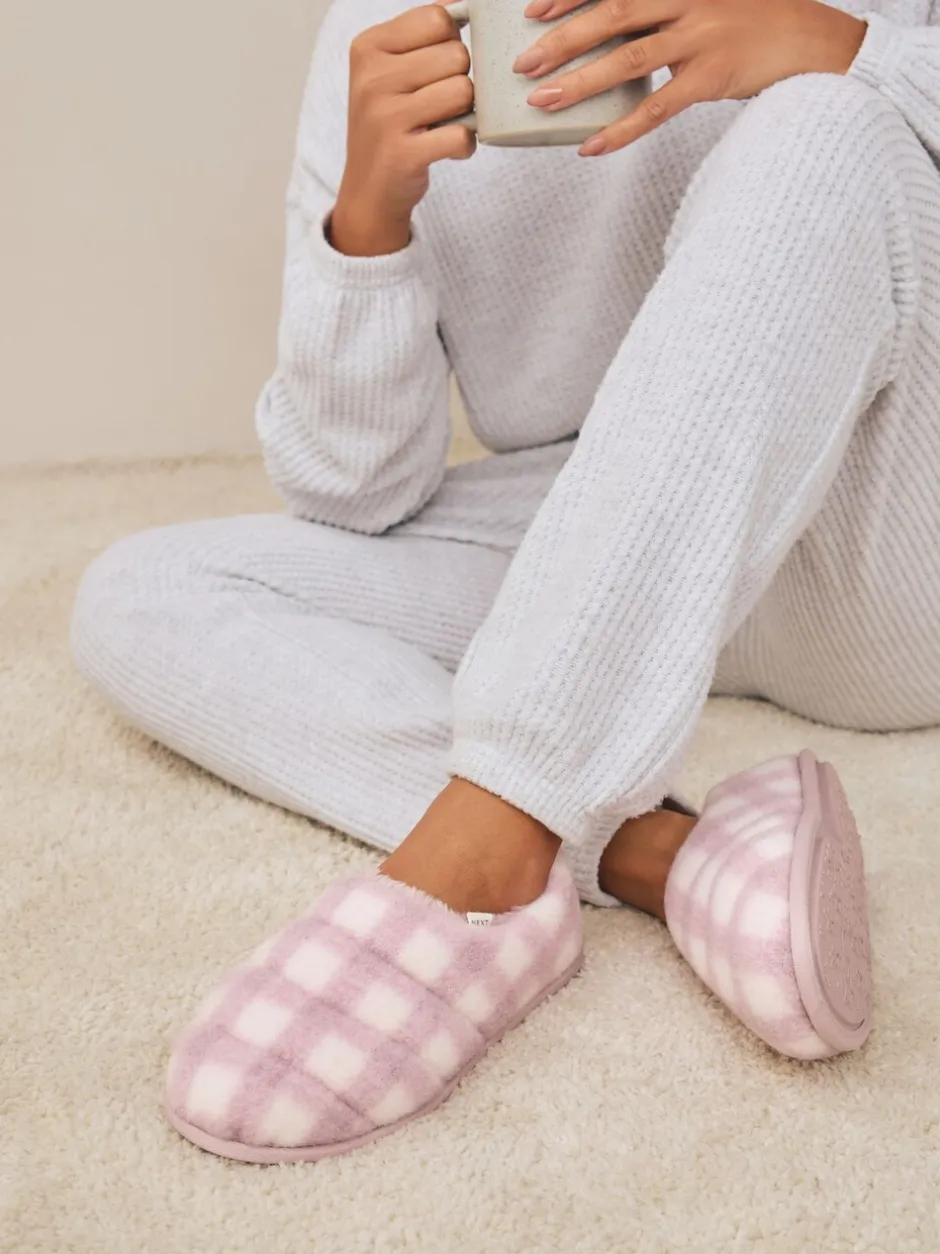 Pantoffels*Next - Quilted Faux Fur Shoot Slippers Roze geruit