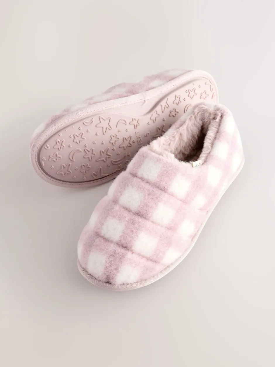 Pantoffels*Next - Quilted Faux Fur Shoot Slippers Roze geruit